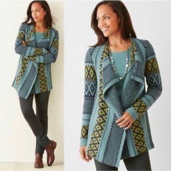 J Jill wool blend waterfall Aztec print cardigan. Sz XS - Picture 1 of 7